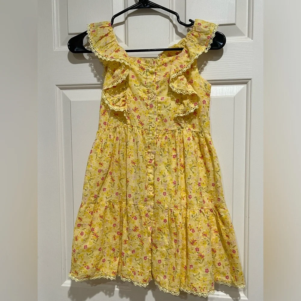 BTWEEN Yellow Floral Ruffle BUTTON UP FRONT KIDS Sundress GIRLS SIZE 8